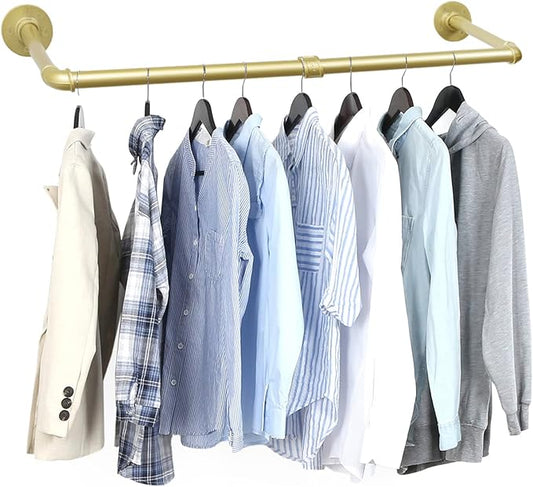 Oroonoko 36 inch Gold Industrial Pipe Clothes Rack,Pipe Garment Rack Hanging Rod Bar for Closet Storage,Laundry Room Up to Max Load 135lbs