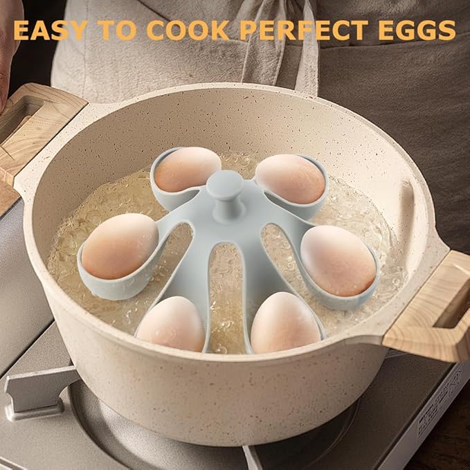 Silicone Egg Boiler Rack Freestanding Egg Boiler Eggs Cooker Hard Boiled Eggs Boilers Holds 6 Eg g Poached Eg g Molds for Cooking(COLOR:grey)