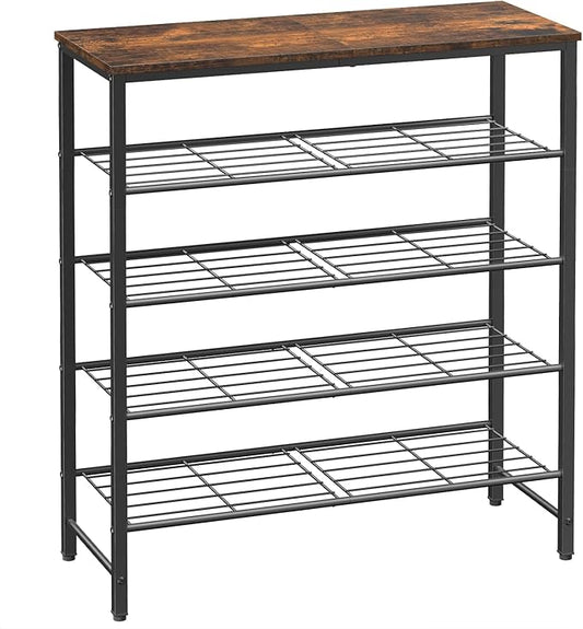 Kitsure Shoe Rack for Closet, Rustic Brown Shoe Organizer with Leveling Feet, Sturdy & Rust-Proof Shoe Storage for Entryway, Bedroom, Living Room, 29.5" x 11.4" x 31.2", Brown