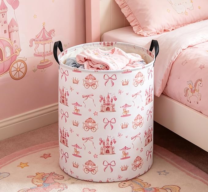 Essme Kids Laundry Basket,Castle Hamper Waterproof Storage Bin for Girls, Pink Hamper,Gift Baskets(Castle)