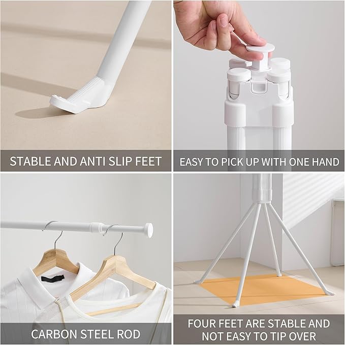RFOUO Clothes Drying Rack Tripod Aluminum-4rods16 Clips,Portable Foldable Drying Rack,Space-Saving,Drying Rack Clothing for Laundry Bedroom Household RV Camping
