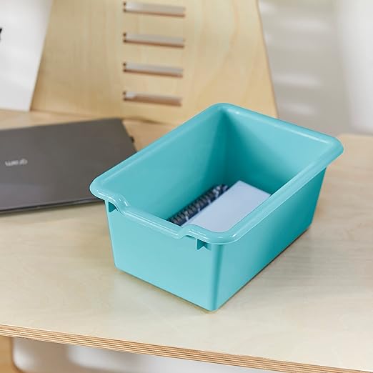 ECR4Kids Scoop Front Storage Bin, Multipurpose Organization, Seafoam, 15-Piece