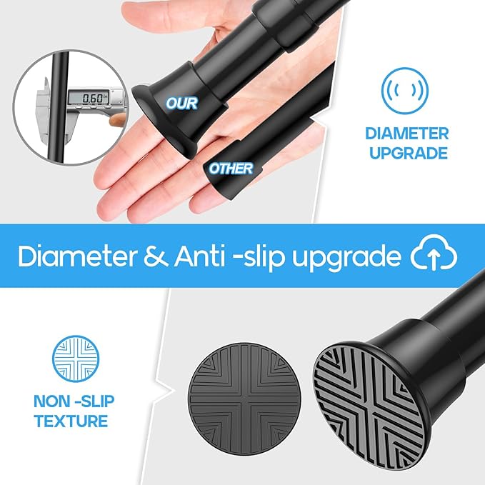 2pack Spring Tension Rods 23-46 Inch Adjustable black Tension Rod Spring Curtain Rod Extendable Spring Loaded Curtain Rods Tension Rod for Curtains,Closet,Kitchen