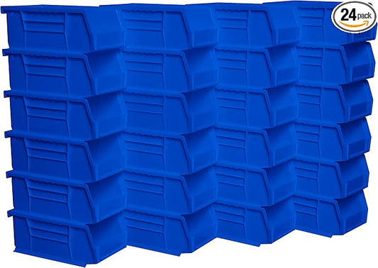 Akro-Mils 30220 AkroBins Plastic Storage Bins, Space-Saving Stackable Bins for Garage, Pantry, Craft Organization, 7" x 4" x 3", Blue, 24-Pack