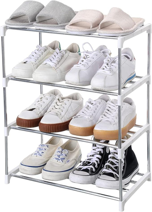 Jucaifu Stackable Small Shoe Rack, Entryway, Hallway and Closet Space Saving Storage and Organization (4-Tier, White)