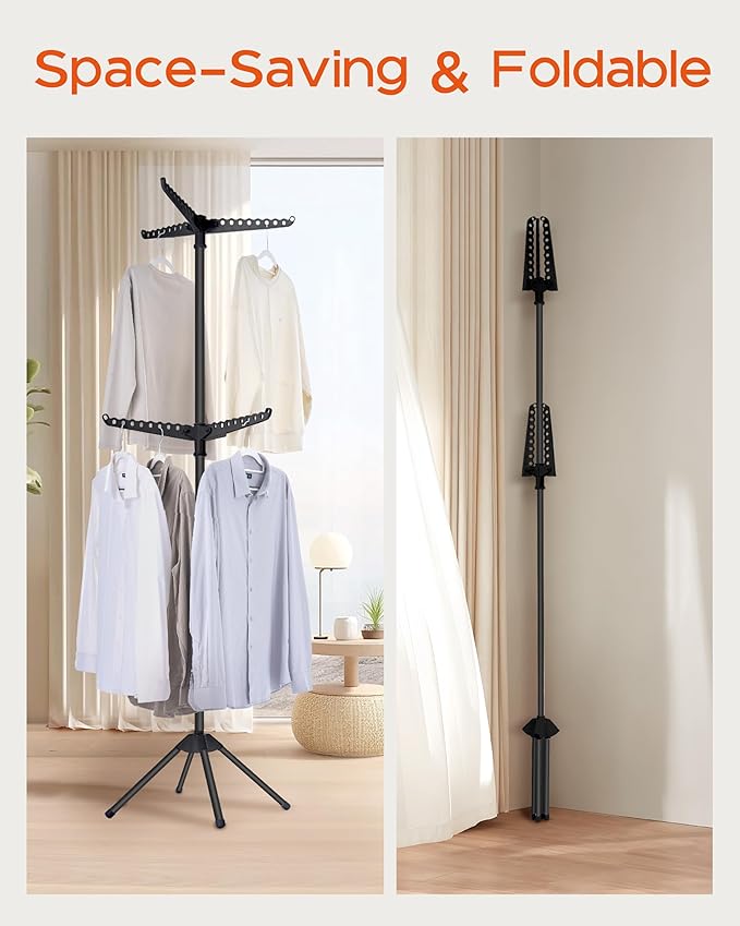 CASAMAYA Clothes Drying Rack Foldable, 74.8 inch 2 Tier Laundry Drying Rack with Rotating Clothes Rail for 54 Pieces of Clothes, Space Saving, Indoor, Stainless Steel, Black CDR002B11