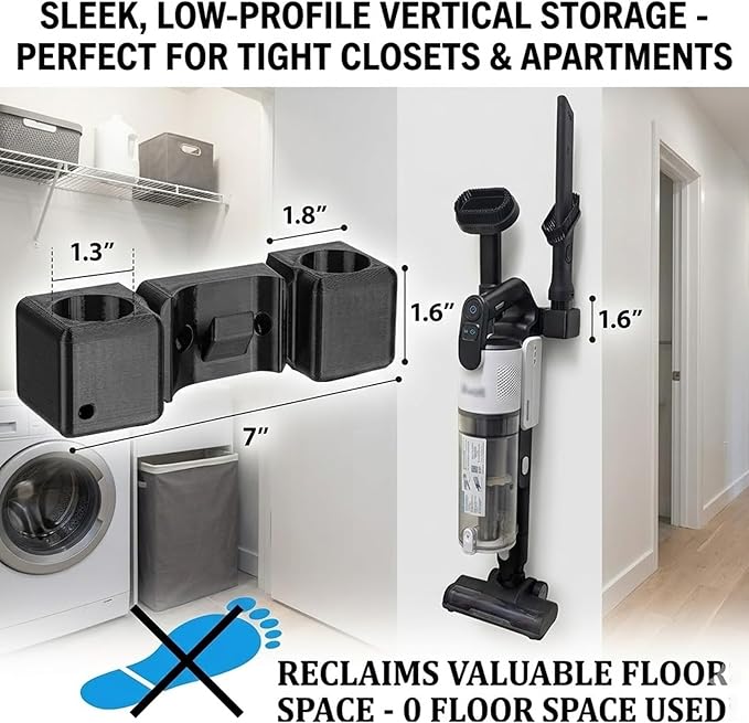 Wall Mount Storage Holder Organizer for Levoit LVAC-200 Cordless Vacuum,Space-Saving Accessory Docking Station Bracket for Extension Wand,Floor Brush&Crevice Tools,Stable&Compact,Easy Installation