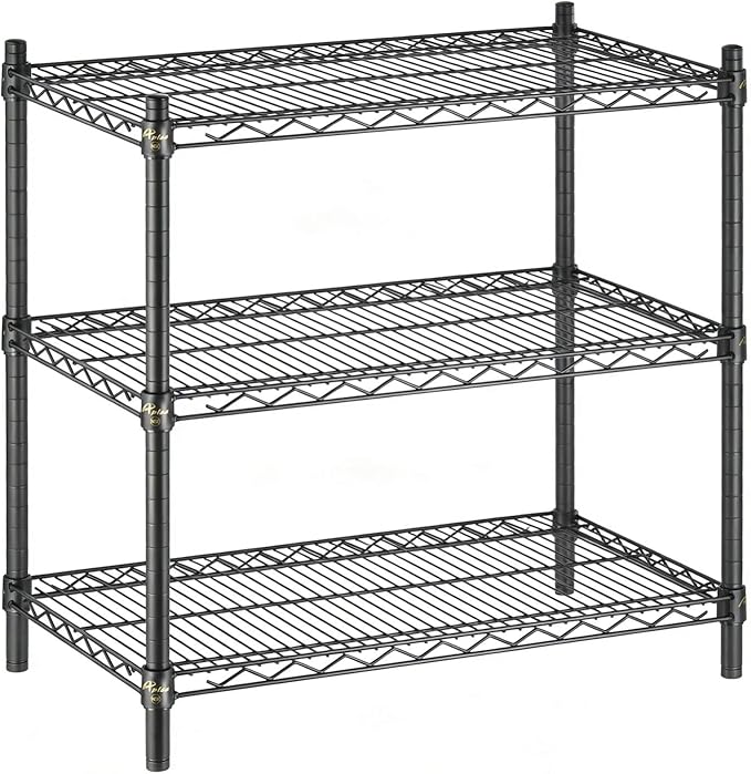 APLSS 18" D x 42" W x 34" H Black Heavy Duty Wire Shelving with 3 Tier Shelves, NSF Certified, Height Adjustable, Wet&Dry Environments, for Kitchen Garage Walk-in Cooler&Freezer, 800lbs Capacity