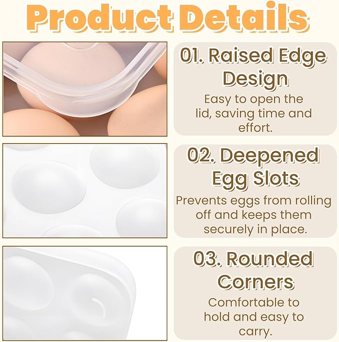 3 Pack Deviled Egg Containers with Lid, 90 Slot Easter Plastic Egg Holder for Refrigerator, Clear Storage Egg Carrier Tray Stackable Egg Dispense for Party, Travel, Camping