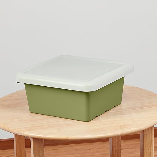 ECR4Kids Stackable Square Bins with Non-Snap Lids, Multipurpose Organization, Fern Green, 4-Pack
