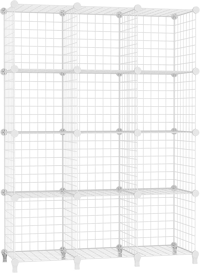 AWTATOS Wire Cube Storage Organizer, Closet Organizers and Storage, Metal 12 Cube Storage Shelves Bookshelf, Portable Closet Clothes Organizer for Bedroom, Home, Office, White