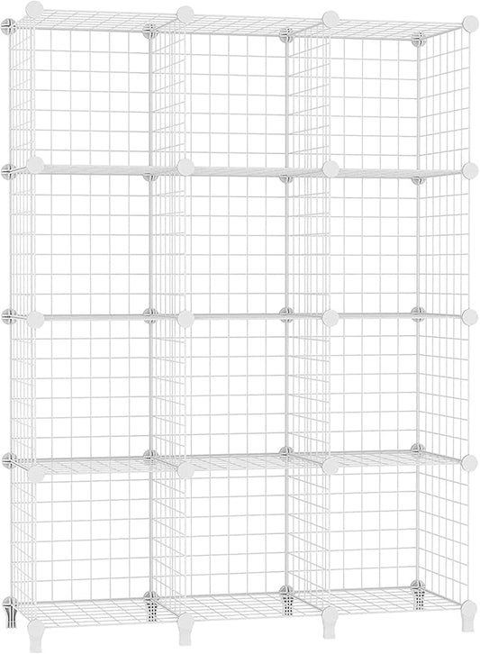 AWTATOS Wire Cube Storage Organizer, Closet Organizers and Storage, Metal 12 Cube Storage Shelves Bookshelf, Portable Closet Clothes Organizer for Bedroom, Home, Office, White