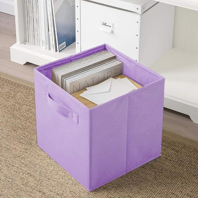 PowerKing Collapsible Storage Cubes with Handles, Fabric Foldable Bins for Closet Shelves, Durable Organization Storage Bins, 10.5'' x 11'' x 10.5'', 6 Pack, Purple