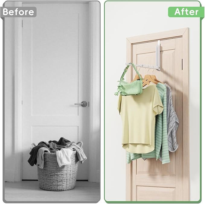 2 Pack Over The Door Hooks,Over The Door Clothes Hanger with 10 Ridges,Space-Saving Over The Door Drying Rack,Door Hooks for Hanging Clothes,Larger Capacity Over The Door Hanger White