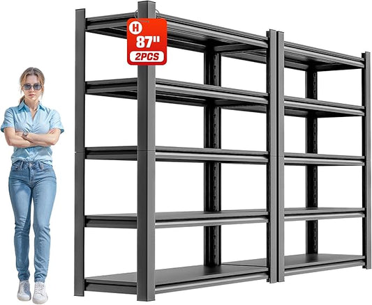 OLLRRACT Heavy Duty Metal Storage Rack Shelving for Garage, 5 Tier Shelving Unit - Garage Storage Shelf, Industrial Utility Shelving, Durable Metal Shelf Organizer 24" D x48 W x87 H（2 Pieces）