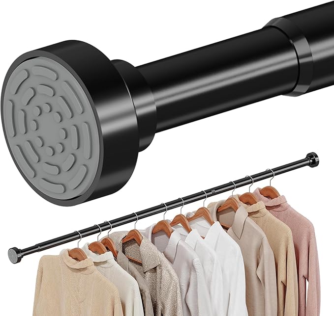 Supforce 2 Pack No Drilling Closet Rods for Hanging Clothes, Non Slip Tension Rod with Heavy Duty Clothes Hanging Rod, 17-69 Inches Adjustable Spring Closet Rod for Closet Wardrobe Bathroom RV, Black