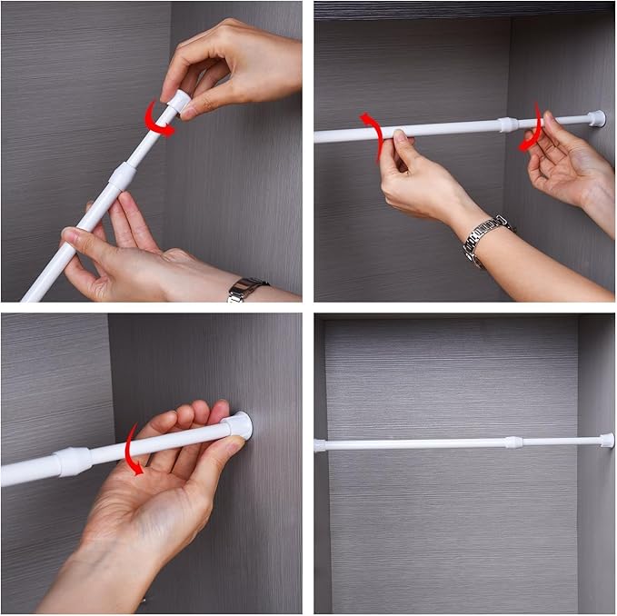 AIZESI 2PCS White Tension Rod 12 to 19 Inch, Mini Tension Rod DIY Curtain Rod Adjustable Short Spring Rods for Small Windows Kitchen