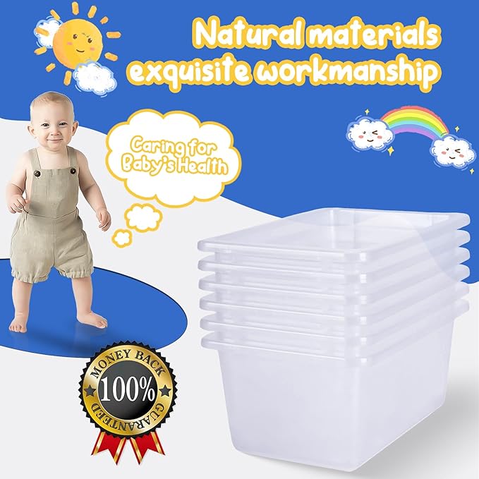 16 PACK Clear Cubby Bins without Lid, Classroom Storage Book Bins Toy Storage Organizer Small - Sturdy, Plastic Multi-Purpose Baskets Containers for Home Office School, Nursery, Playroom