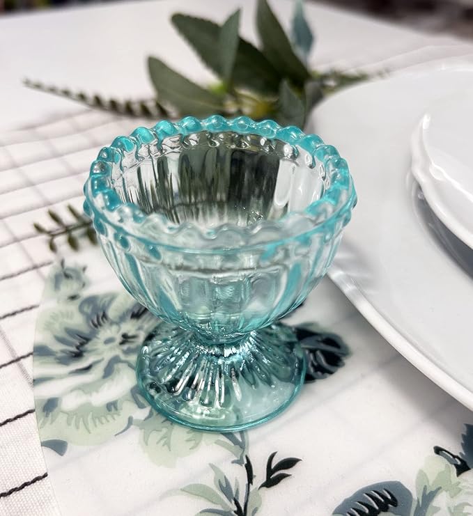 KiaoTime Blue Glass Egg Cup for Soft or Hard Boiled Egg Holder - Set of 2 Egg Holders for Breakfast Brunch, Kitchenware Table Decoration Egg Cup for Home Party Tableware Decor Favors