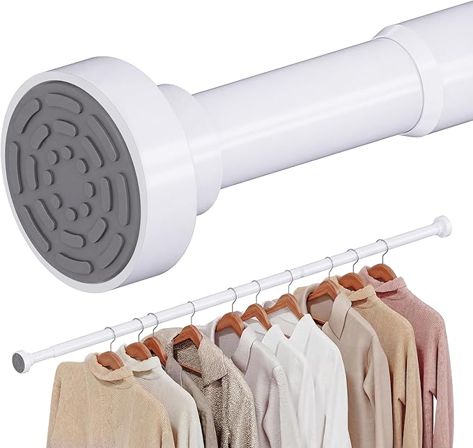 Supforce No Drilling Closet Rods for Hanging Clothes, Non Slip Tension Rod with Heavy Duty Clothes Hanging Rod, 17-69 Inches Adjustable Spring Closet Rod for Closet Wardrobe Bathroom Laundry RV, White