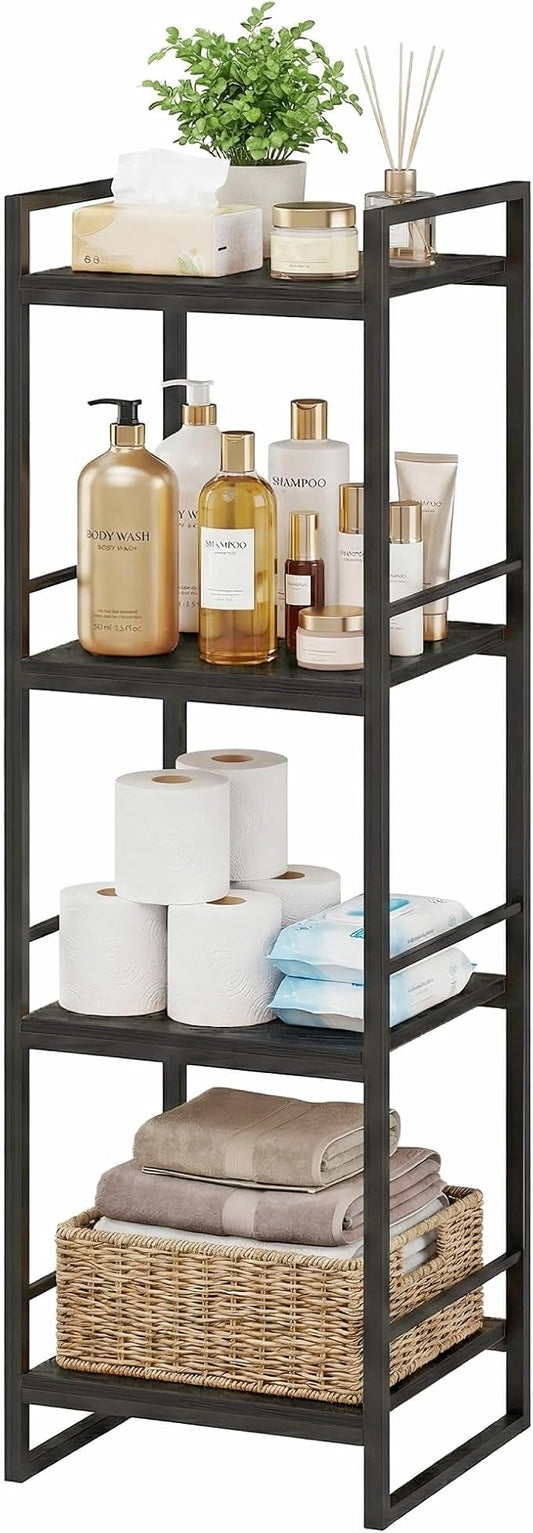 BYFU 4 Tier Bathroom Storage Open Shelf, Freestanding Metal Corner Storage Rack Shelving Unit for Bathroom Kitchen Living Room Hallway, Black
