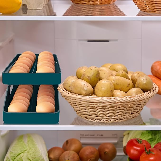 Egg Holder for Fridge Automatic Rolling Egg Dispenser for Refrigerator Kitchen Countertop - Space-saving Egg Roller/Organizer/Storage/Container/Tray for Fridge Double Track