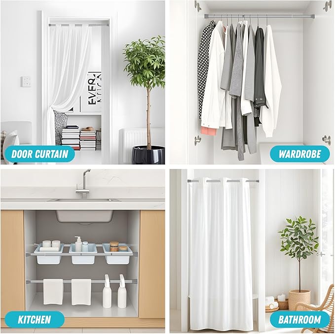 Tension Rods for Windows 28 to 48 Inch 2Pack Silver Tension Curtain Rods No Drilling Expandable Pressure Curtain Rod Adjustable Tension Rods for Windows,Closet,Doorway