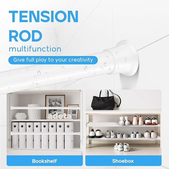 4pack Spring Tension Rods 18-36 Inch Adjustable White Tension Rod Spring Rod Extendable Short Curtain Rod Spring Loaded Curtain Rods Tension Rod for Curtains,Closet,Kitchen