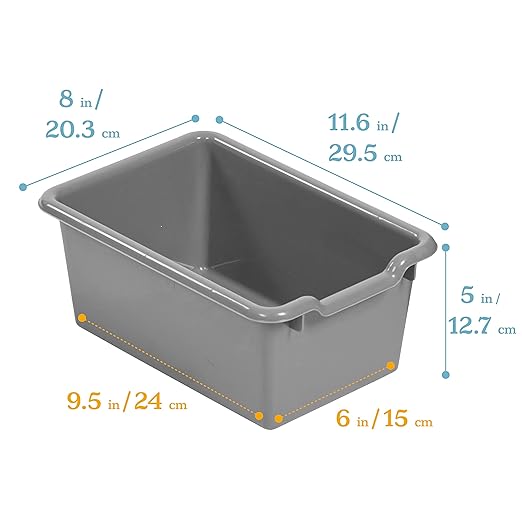 ECR4Kids Scoop Front Storage Bin, Multipurpose Organization, Dark Grey, 15-Piece