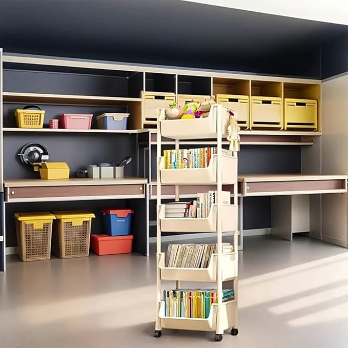 5-Tier Rolling Storage Cart - Multi-Level Metal Organizer with Wheels for Bedroom, Kitchen, Bathroom - Easy Assembly