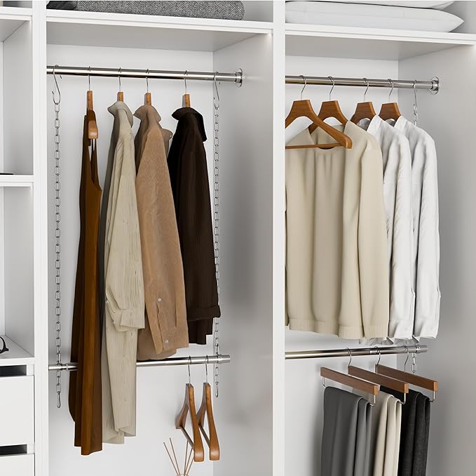 Closet Hanging Rod, Adjustable Width and Height Closet Extender Hanging Rod, Space-Saving Clothes Hanging Bar, 30-40 Inches, 2 Pack