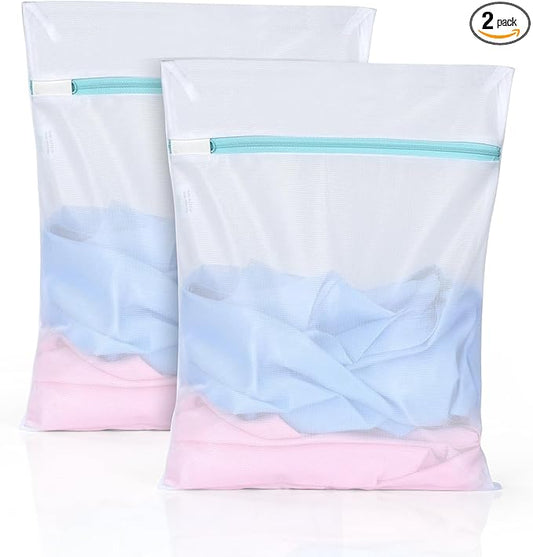 OTraki 12x16 Inch Mesh Laundry Bag 2 Pack Small Lingerie Sock Bag Washing Machine Soft Fine Mesh Zipper Laundry Bra Underwear Wash Bag for Home Travel Don't Drying, Melting 140-176℉ White