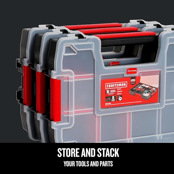 CRAFTSMAN Storage Organizer,Small Parts Organizer with 10-Compartments,Lid Includes Secure Latch (CMST60964M), (Pack of 6)