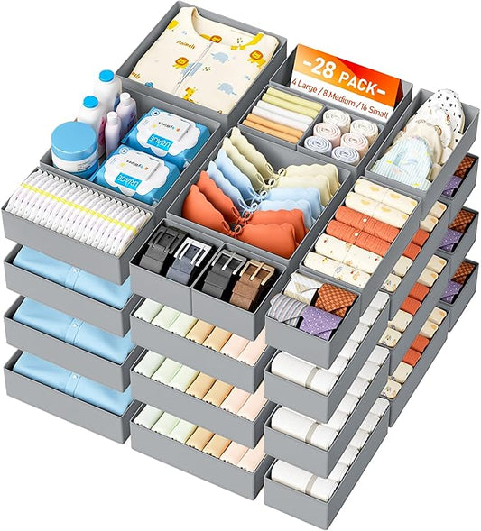 DIMJ Drawer Organizer Clothes- 26 Pack Baby Dresser Organizer for Nursery, Small Fabric Closet Drawer Organizer Bins for Underwears Socks, Foldable Storage Dividers Organization for Bedroom