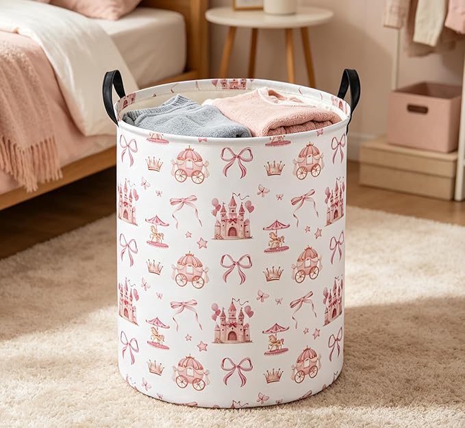 Essme Kids Laundry Basket,Castle Hamper Waterproof Storage Bin for Girls, Pink Hamper,Gift Baskets(Castle)