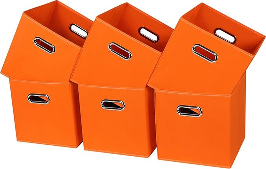 Black Fabric Cubby Storage Bins,13x13x13 Inches ,Cube Organizer Bin Foldable Storage Boxes with Dual Handles Fabric Organizer Box and collapsible Storage basket,Set of 6,Orange