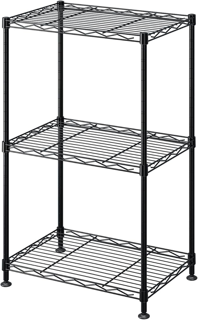 FOXHOLE 3-Tier Wire Shelving Rack, Heavy Duty Metal Storage Shelf Unit with Adjustable Shelves, Black, 16.5 x 11 x 26.4 Inches