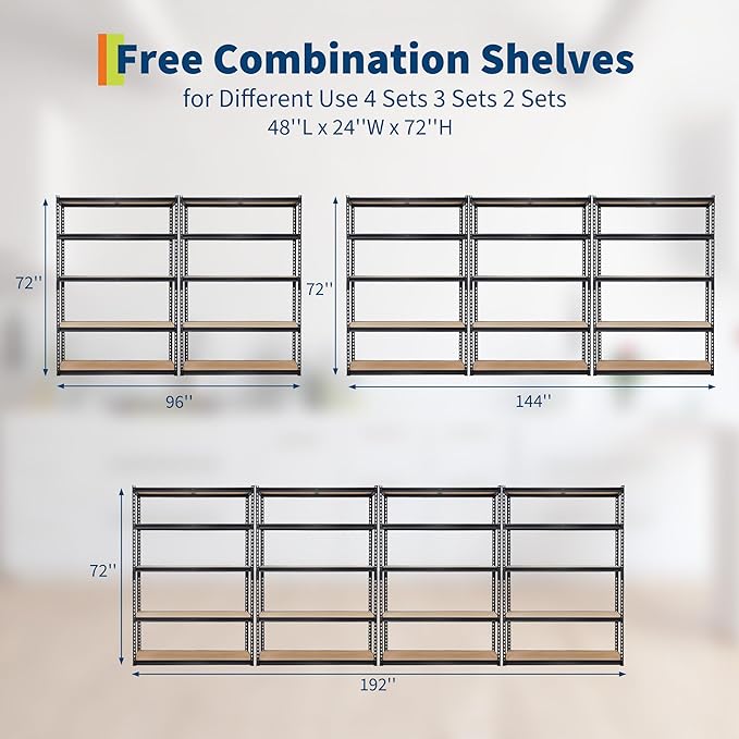 5-Tier Garage Storage Shelves for Kitchen Pantry Basement Bathroom Laundry Heavy Duty Metal Adjustable Shelving Unit Storage Shelving, 2500 LBS Capacity, 48" l x 24" w x 72" h