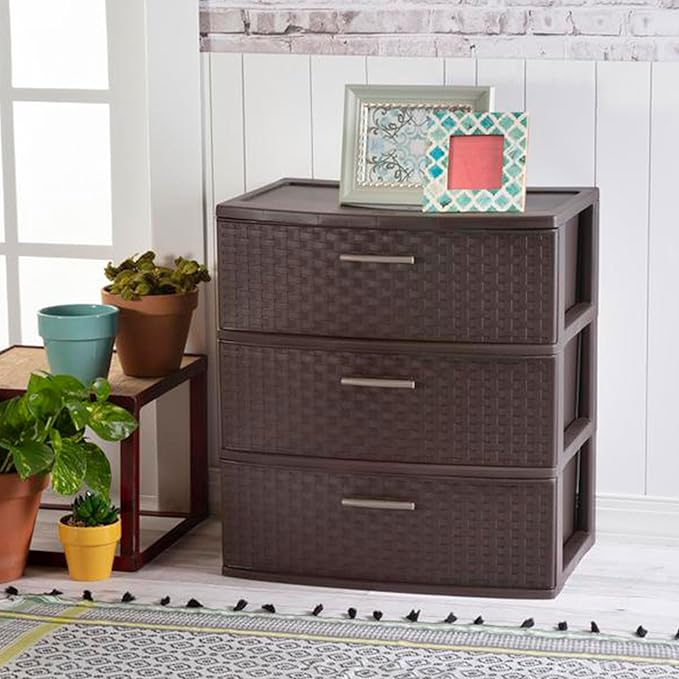 Sterilite 3 Drawer Wide Weave Tower, Espresso, 1 Pack