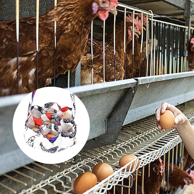 Egg Basket Canvas Collector, 7-Pouch with Padded Bottom, Portable Holder for Fresh Eggs, Chickens Ducks Geese, Backyard Poultry Farm, White