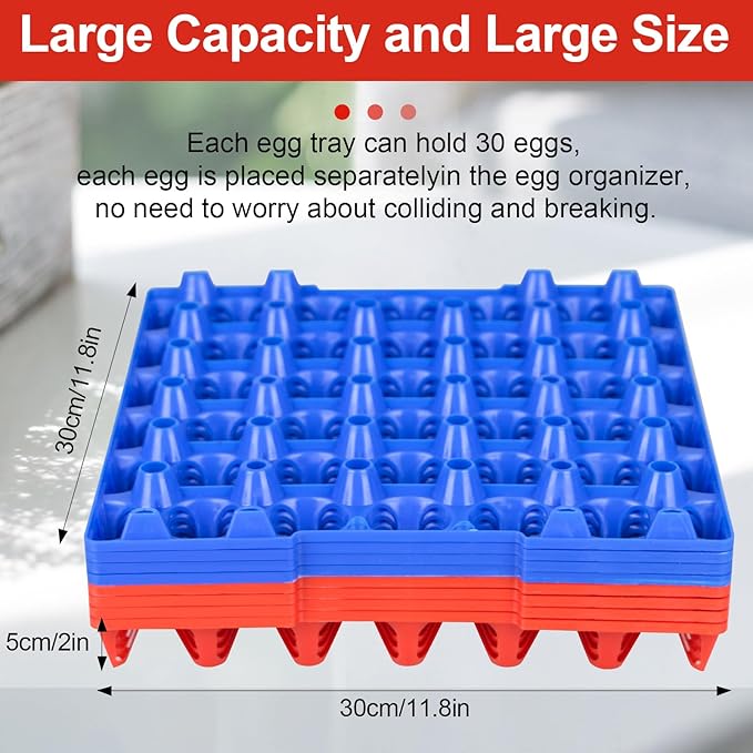 16 Pack Plastic Egg Tray Egg Crates, 30 Egg Flats Stackable, Reusable Egg Storage Trays for Chicken Coop & Farm, Large Plastic Egg Holder for Collecting, Storing & Transporting Eggs