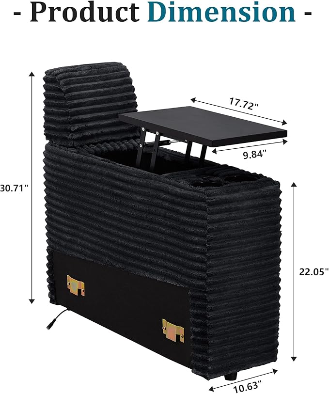 LEVNARY Modular Lift-Top Console with USB Charging and Cup Holders, Center Storage Module for Modular Reclining Sofa (Black)