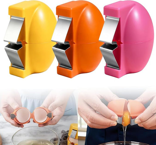 3 PCS Egg Shell Opener Egg Separator for Raw Eggs,Hard Boiled Egg Peeler Egg Cube Egg Separator,Quickly Cutting Off Cooked Eggs,Stainless Steel Eggshell Breaker Kitchen Gadgets (3 egg)
