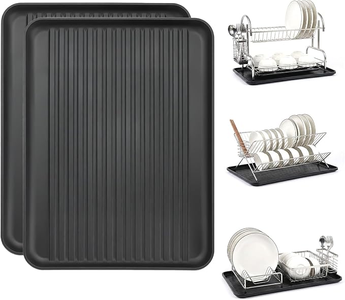 Dish Drying Rack Tray for Kitchen Counter, 2 Pack Dish Rack Drain Board Large Plastic Dish Drying Tray for Bowls Plates Utensils Coffee Cups Household Kitchen Sink Use (Tray Only)