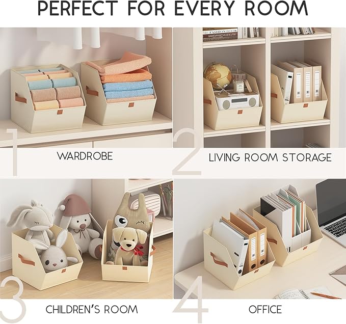 Homsorout Fabric Closet Storage Cubes - 4 Pack Square Storage Bins with Dual Handles for Clothes, Towels, Toys, Cube Storage Organizers for Bedroom, Nursery, Shelves, Closet, Small Spaces, Beige