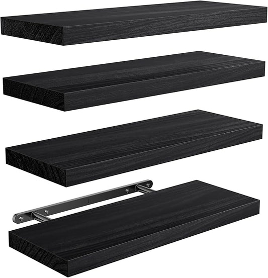 AMADA HOMEFURNISHING Floating Shelves, Paulownia Wood Wall Shelves for Bathroom/Living Room/Bedroom/Kitchen/Home Office, Natural Wood Floating Shelf for Home Storage & Organization, Set of 4, AMFS40B