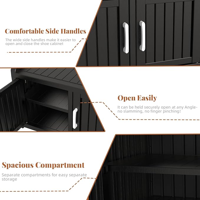 EasyUp Shoe Bench Entryway, Waterproof Resin Shoe Cabinet,Outdoor Shoes Storage Bench, 2-Tier Hallway Shoes Rack with Adjustable Shelves for Entryway, Living Room, Bedroom(Black,3 Door)