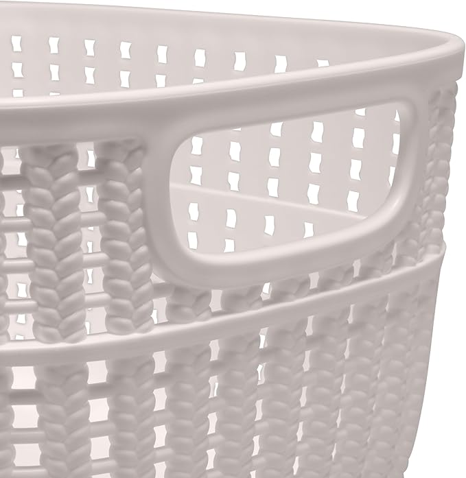 Simplify 2 Pack 2 Tone Sailor Knot Plastic Storage Tote | Decorative Basket | Closet Organization | De-clutter | Accessories | Toys | Bathroom Organization | Small | Ivory