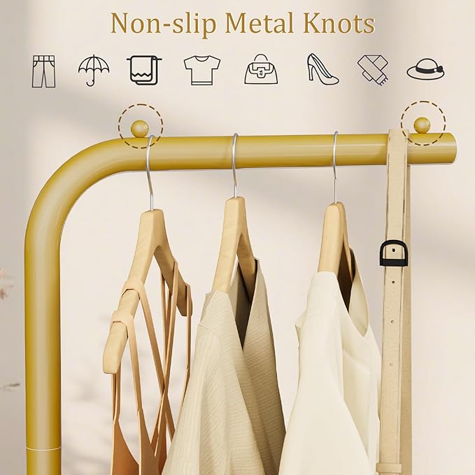 Metal Coat Rack Freestanding, Stable Clothing Rack with Rock Base, Coat Tree Suitable for Bedroom, Hallway, Office, 70.8 Inches High, Golden