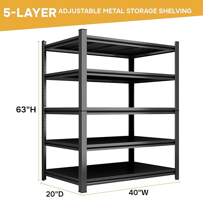 63" H Storage Shelves Standing Shelf Units Metal Shelf Organizer Unit Metal Shelves Adjustable Pantry Shelf for Closet Pantry Basement Kitchen Warehouse 63" H X 40" W X 20" D
